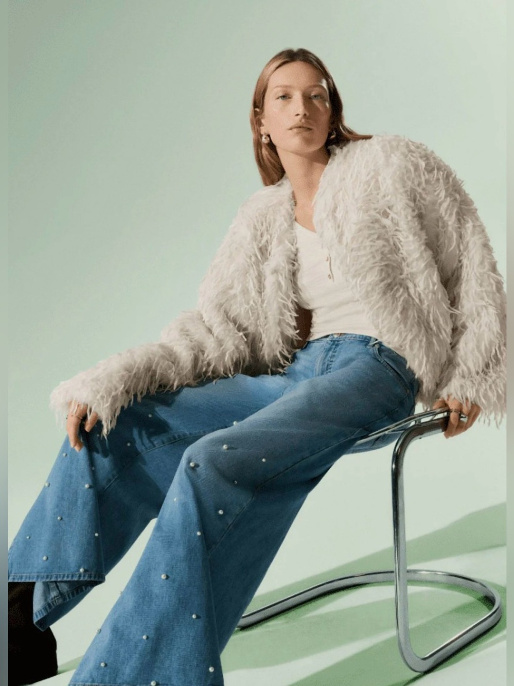 Scoop Wide Leg Blue Jeans with Faux Pearl Accents NWT Size 8 - Picture 6 of 8